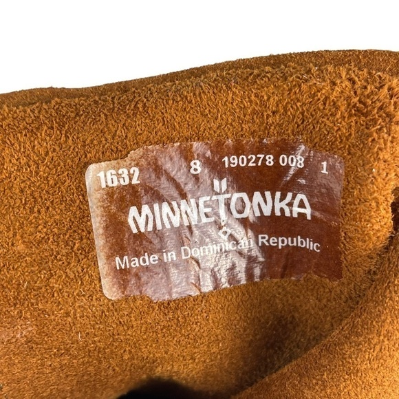 MINNETONKA 1632 3 LAYER FRINGE CALF HIGH SUEDE LEATHER SLIP ON MOCCASIN BOOTS - Picture 14 of 14